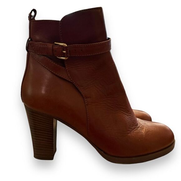 I. Crew Chestnut Leather Block Heel Ankle Boots 28443 - Picture 4 of 7